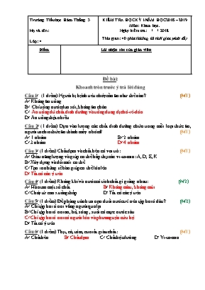 Bài kiểm tra Học kỳ I môn Khoa học Lớp 4 - Năm học 2018-2019 - Trường Tiểu học Hàm Thắng 3 (Có đáp án)